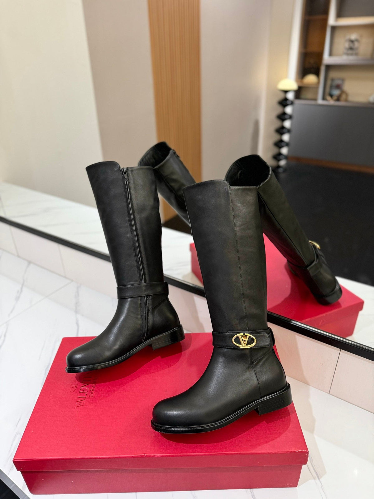 Valentino Women Black Leather Knee High Boots
