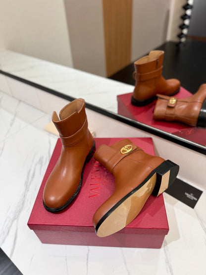 Valentino Women Brown Leather Ankle Boots