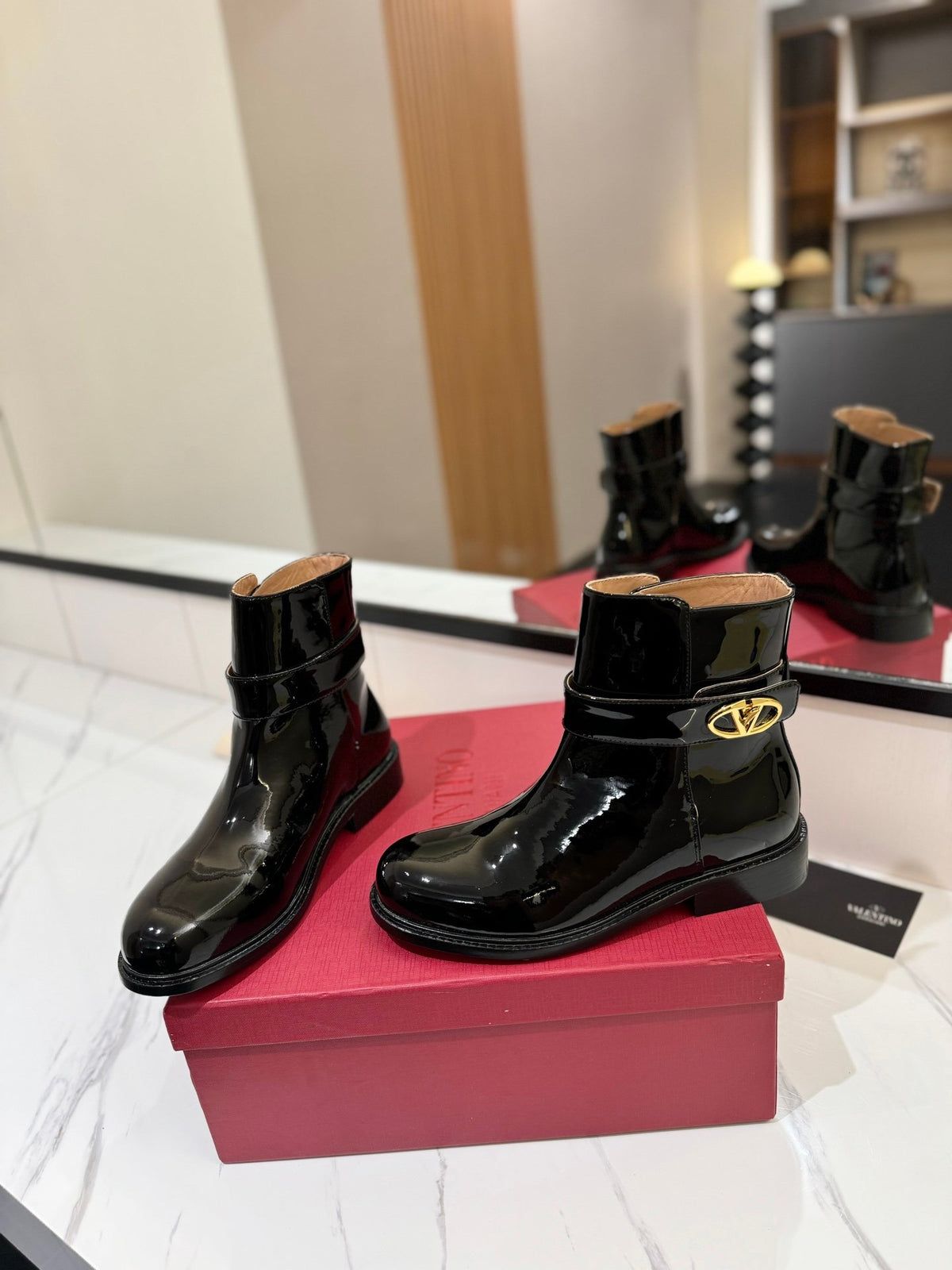 Valentino Women Black Patent Leather Ankle Boots