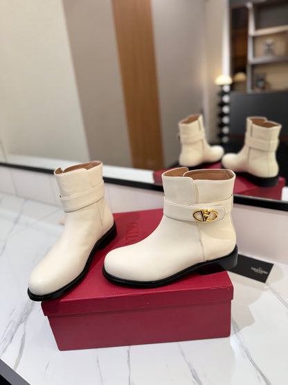 Valentino Women Ivory Leather Ankle Boots