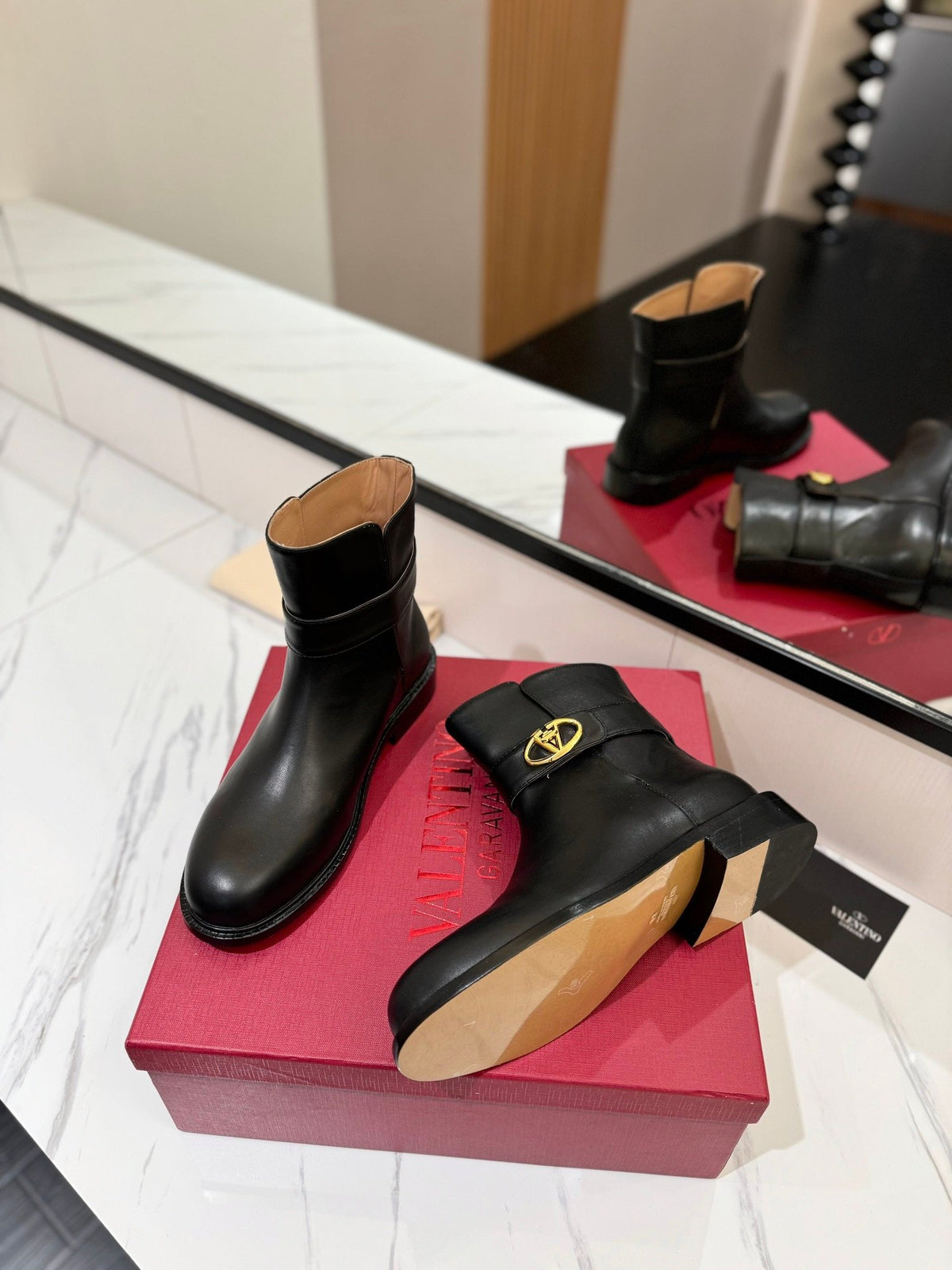 Valentino Women Black Leather Ankle Boots
