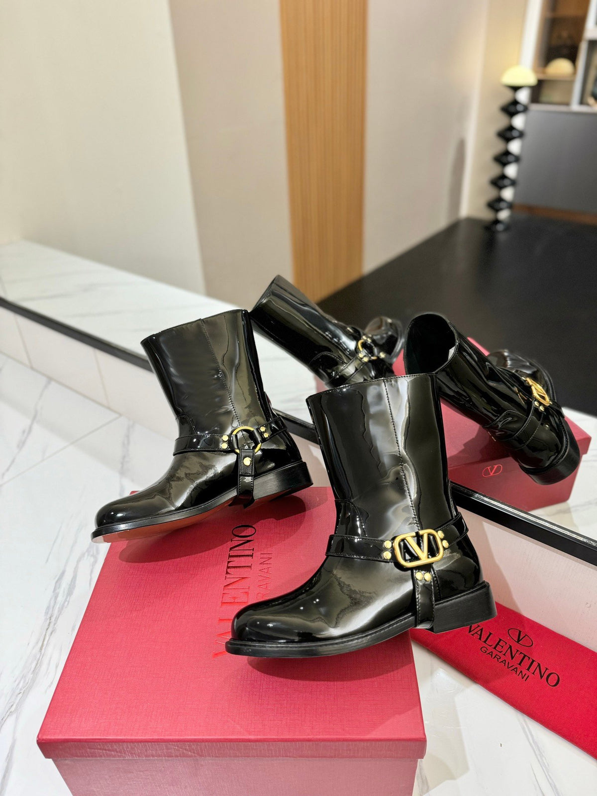 Valentino Women Black Patent Leather Boots