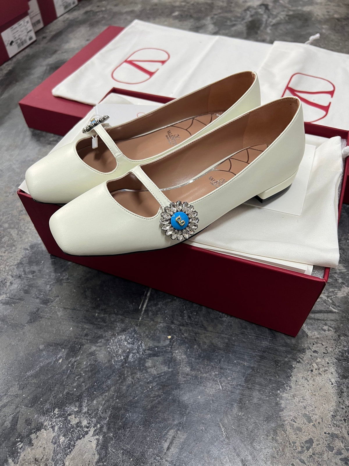 Valentino Women White Leather Embellished Flats