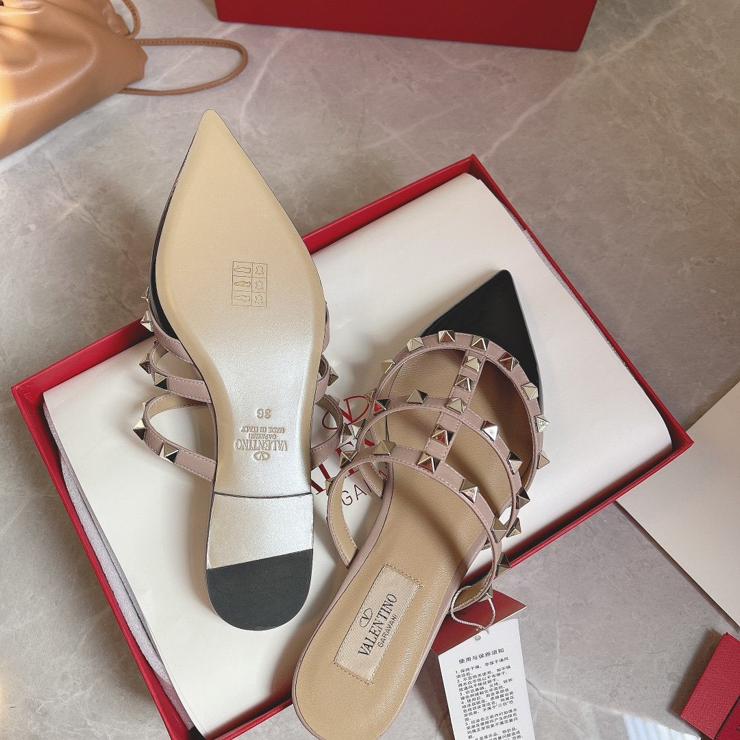 Valentino Women Black Patent Leather Studded Mules