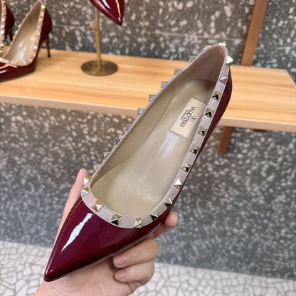 Valentino Women Burgundy Patent Leather Studded Pumps