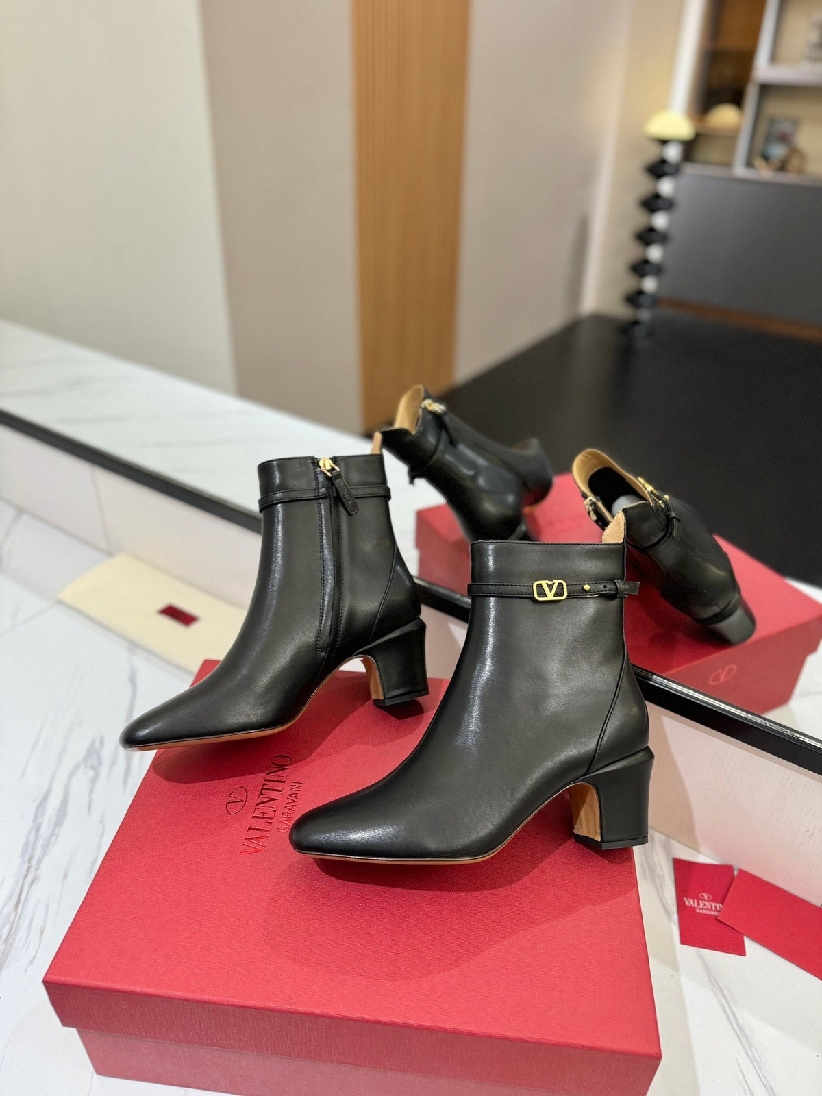 Valentino Women Black Leather Ankle Boots
