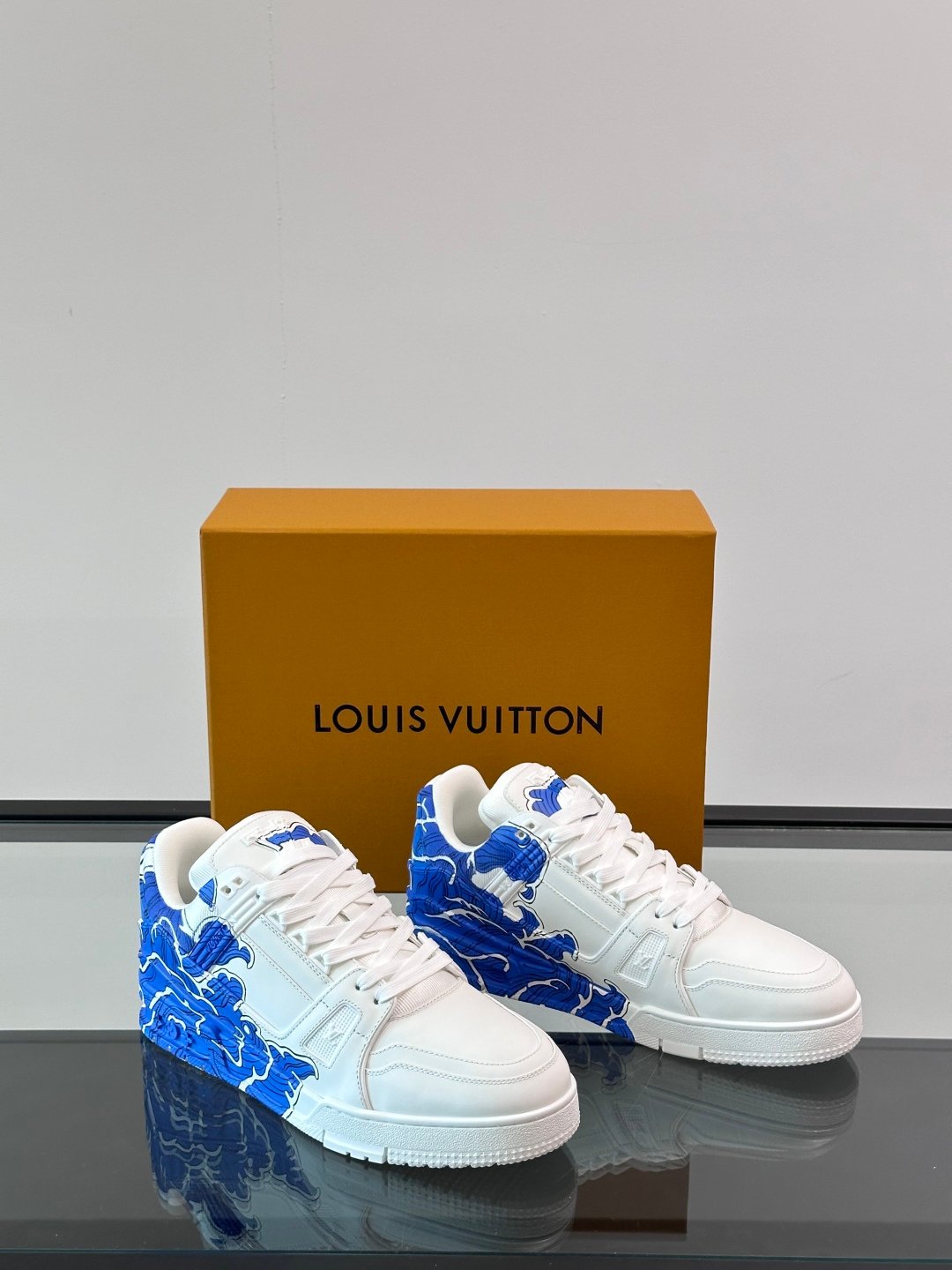 LV Men White Blue Leather Sneakers