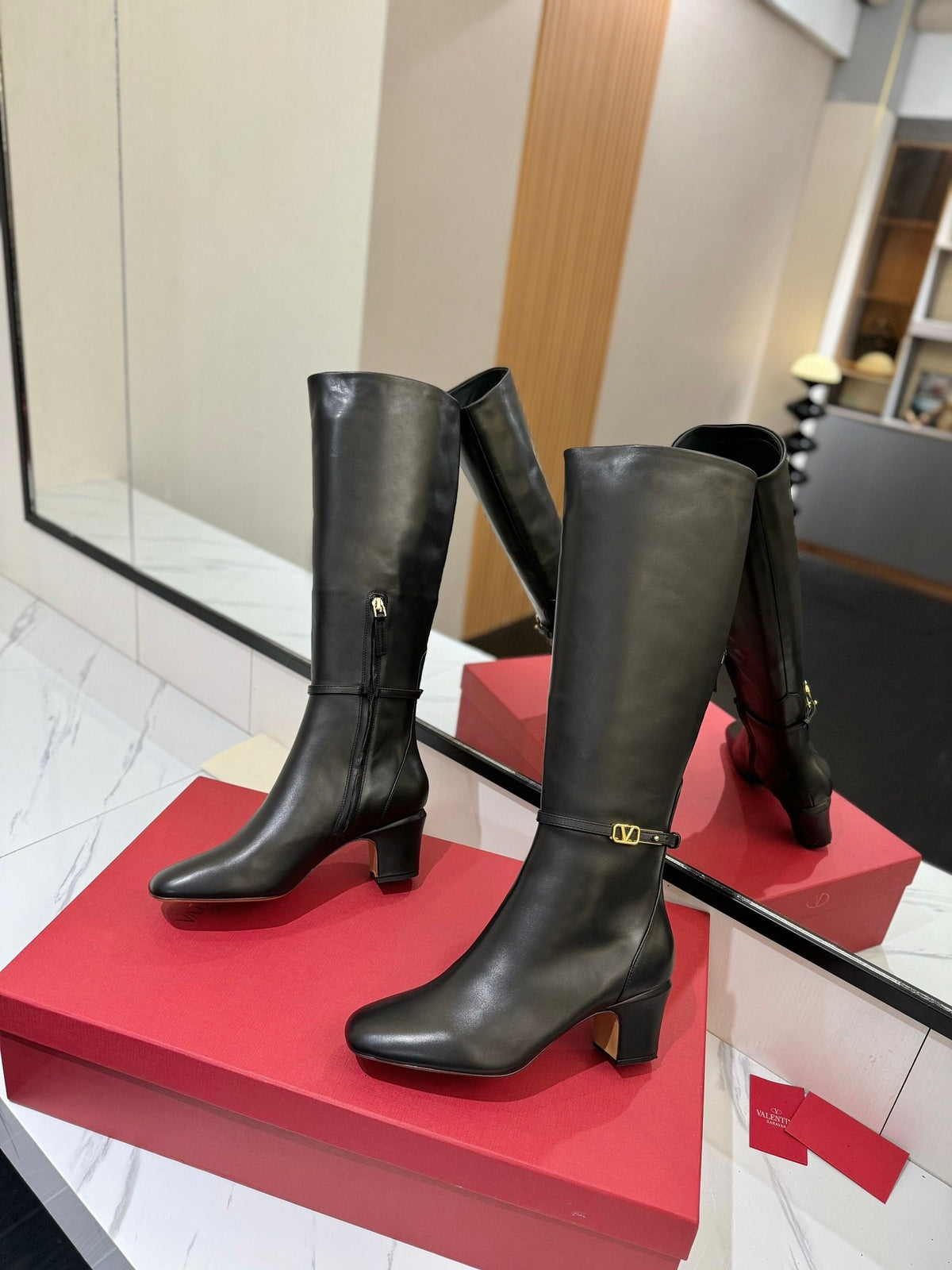 Valentino Women Black Leather Knee High Boots