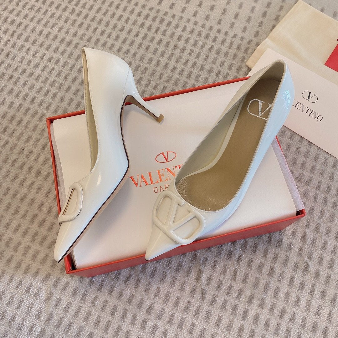 Valentino Women White Patent Leather Pointed Flats