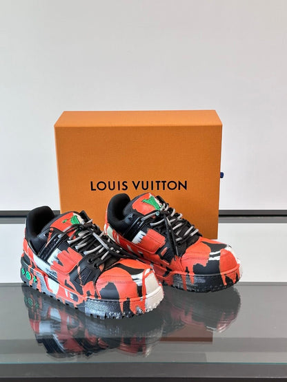 LV Men Red Black Leather Sneakers