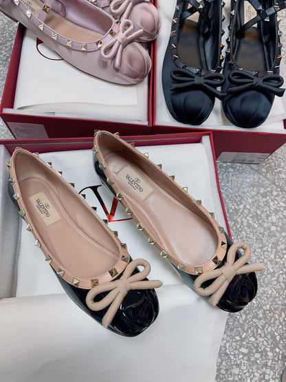 Valentino Women Black Patent Leather Studded Flats