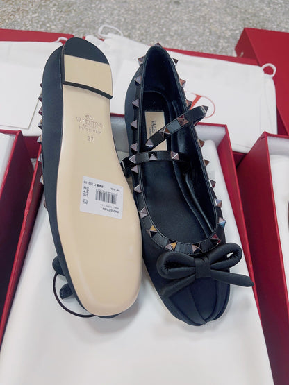Valentino Women Black Satin Studded Flats