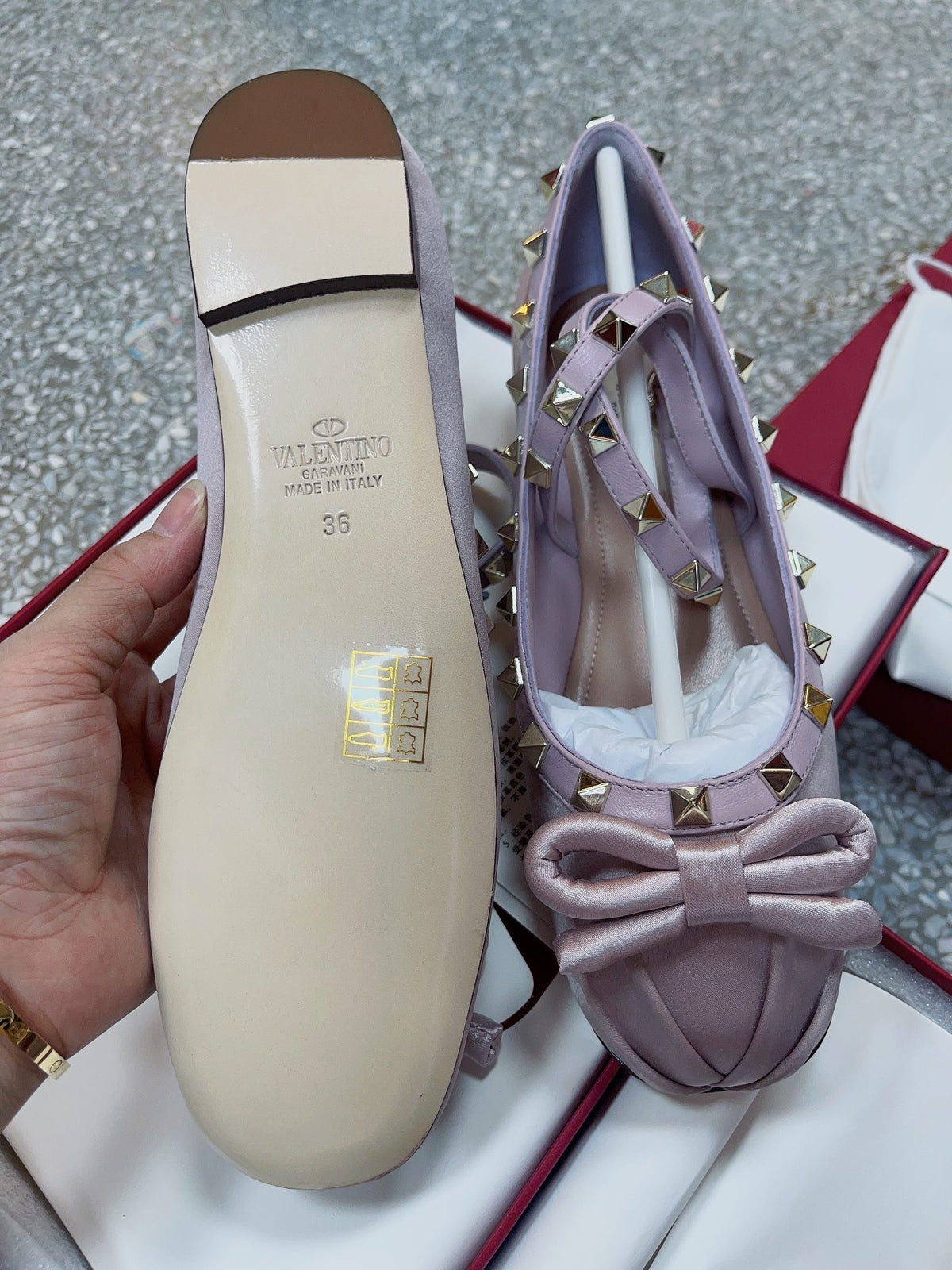 Valentino Women Pink Satin Studded Flats