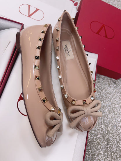 Valentino Women Nude Patent Leather Studded Flats