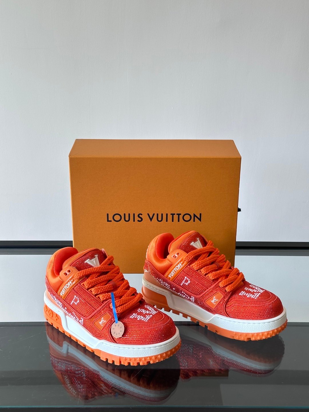 LV Men Orange Suede And Mesh Sneakers