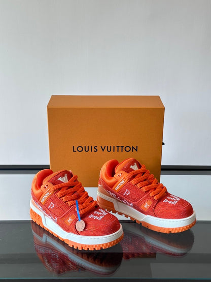 LV Men Orange Suede And Mesh Sneakers
