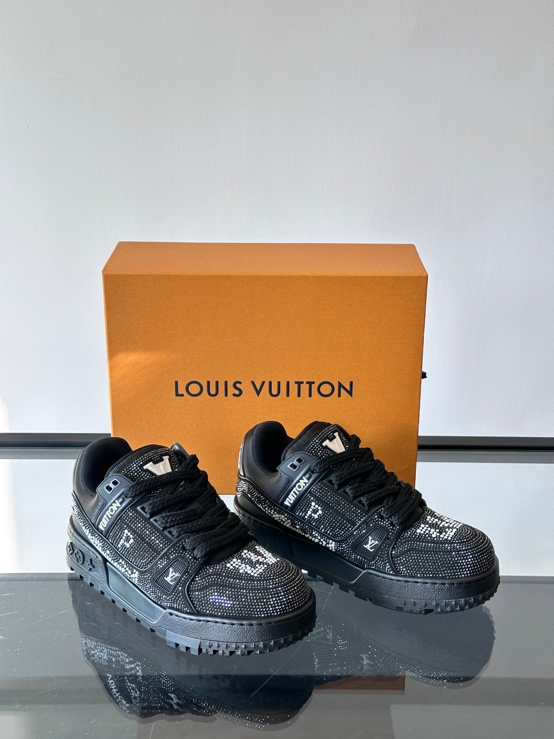LV Men Black Fabric Embellished Sneakers