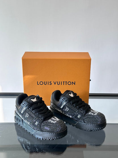 LV Men Black Fabric Embellished Sneakers