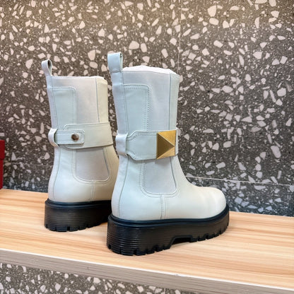 Valentino Women White Leather Strap Boots