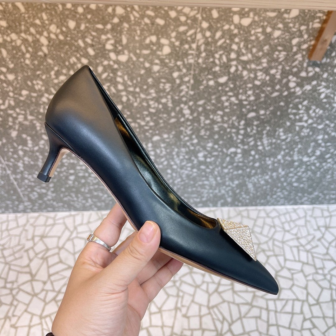 Valentino Women Black Leather Embellished Pumps
