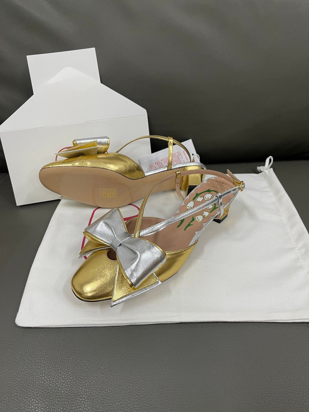Valentino Women Gold Metallic Leather Heels