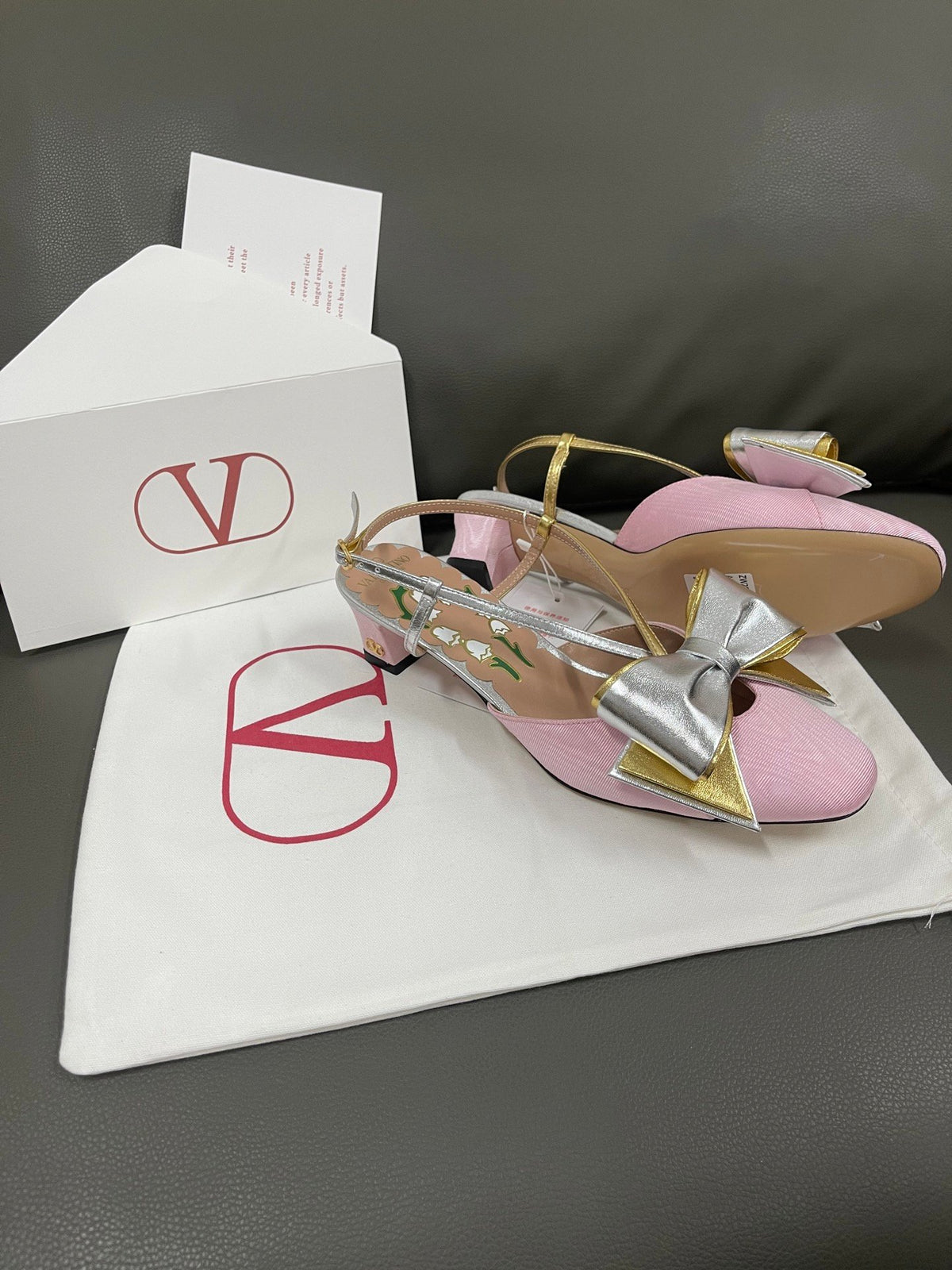 Valentino Women Pink And Gold Leather Flats