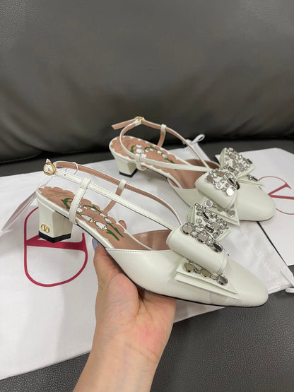 Valentino Women White Leather Bow Embellished Flats