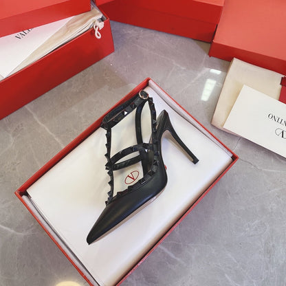 Valentino Women Black Leather Studded Heels