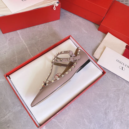 Valentino Women Beige Leather Studded Flats