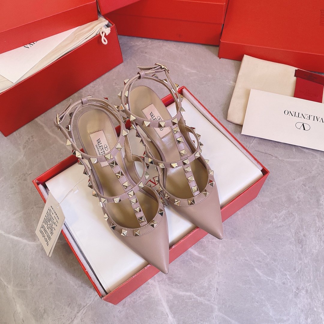 Valentino Women Beige Leather Studded Pumps