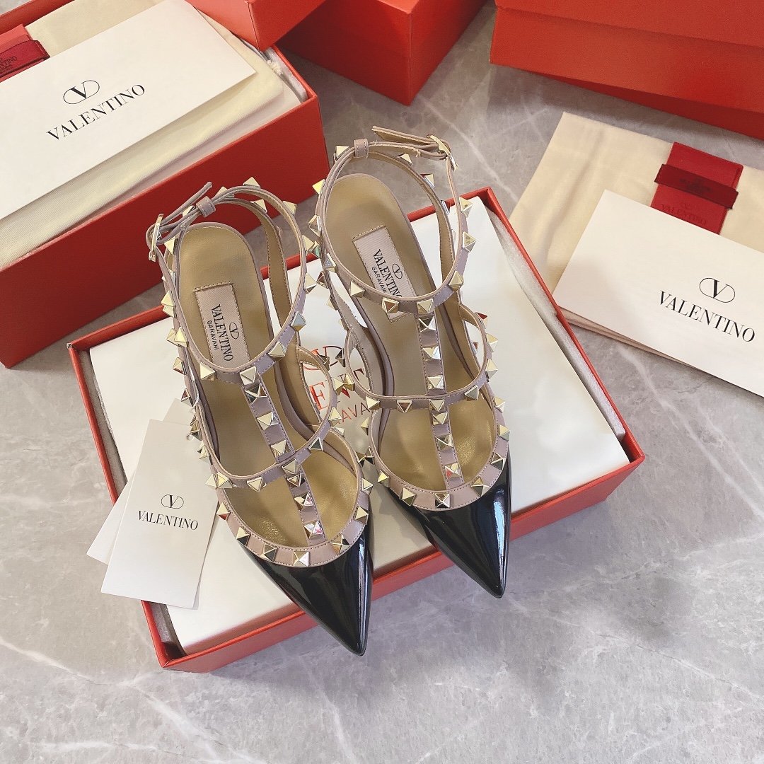 Valentino Women Black Patent Leather Studded Heels