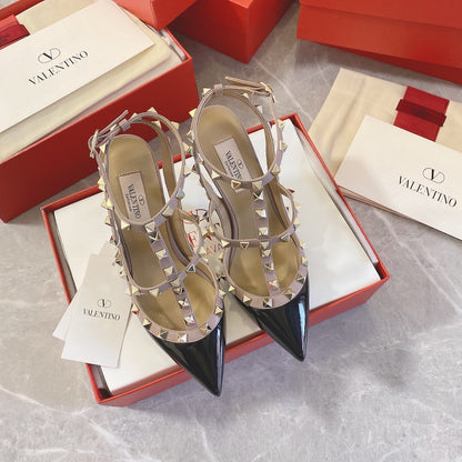 Valentino Women Black Patent Leather Studded Heels