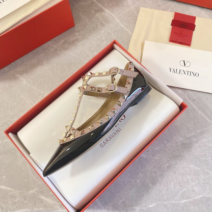 Valentino Women Black Patent Leather Studded Flats
