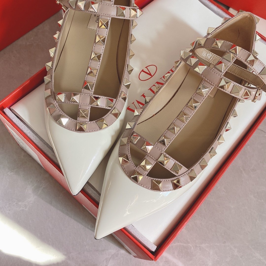 Valentino Women White Patent Leather Studded Flats