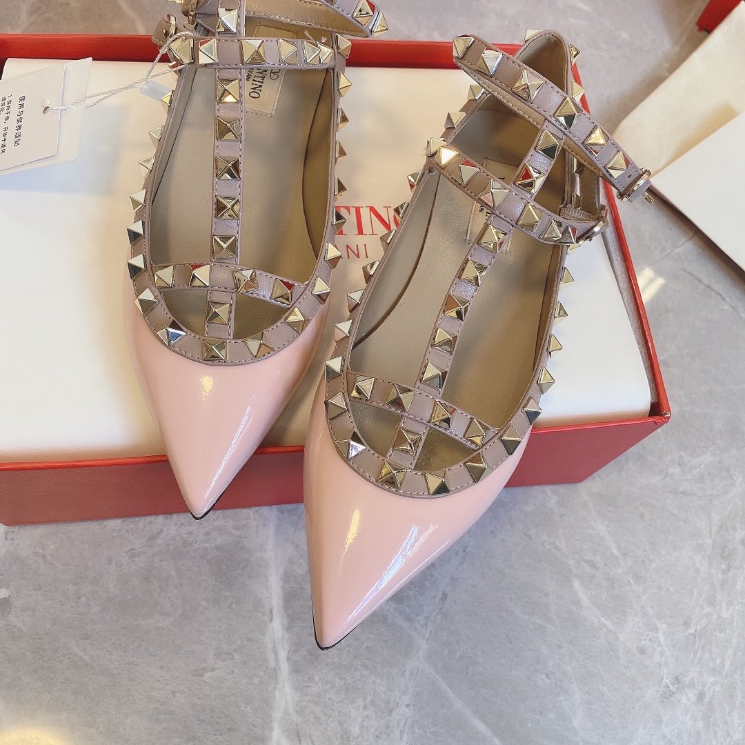 Valentino Women Pink Patent Leather Studded Flats