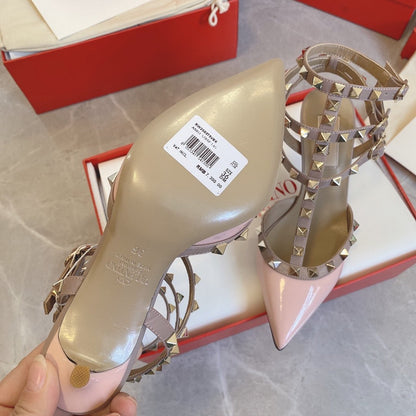 Valentino Women Pink Patent Leather Studded Pumps