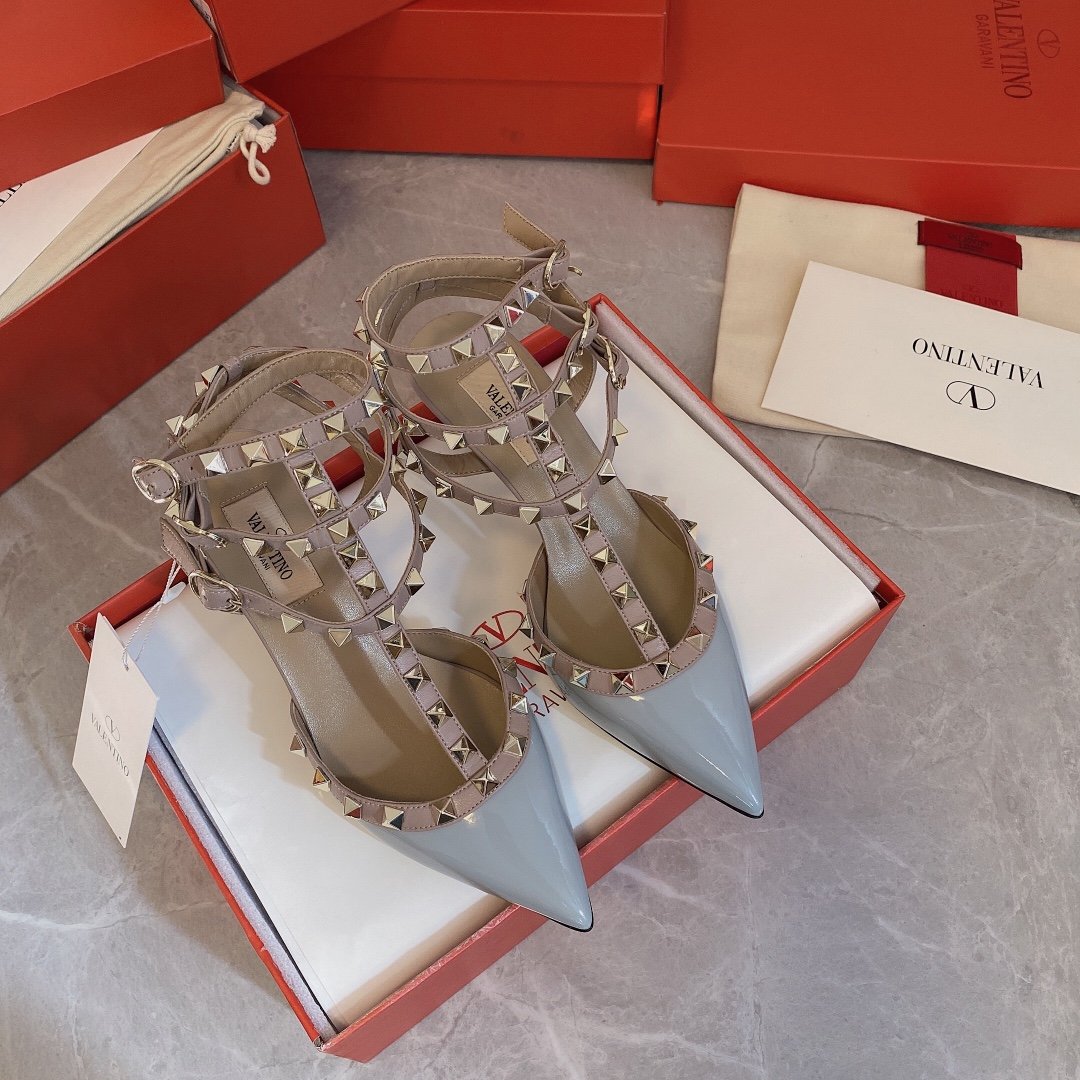Valentino Women Light Blue Patent Leather Studded Heels