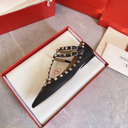 Valentino Women Black Leather Studded Flats