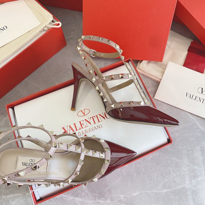 Valentino Women Red Patent Leather Rockstud Flats