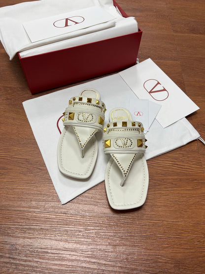 Valentino Women White Leather Studded Sandals