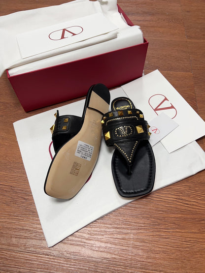 Valentino Women Black Leather Studded Flats