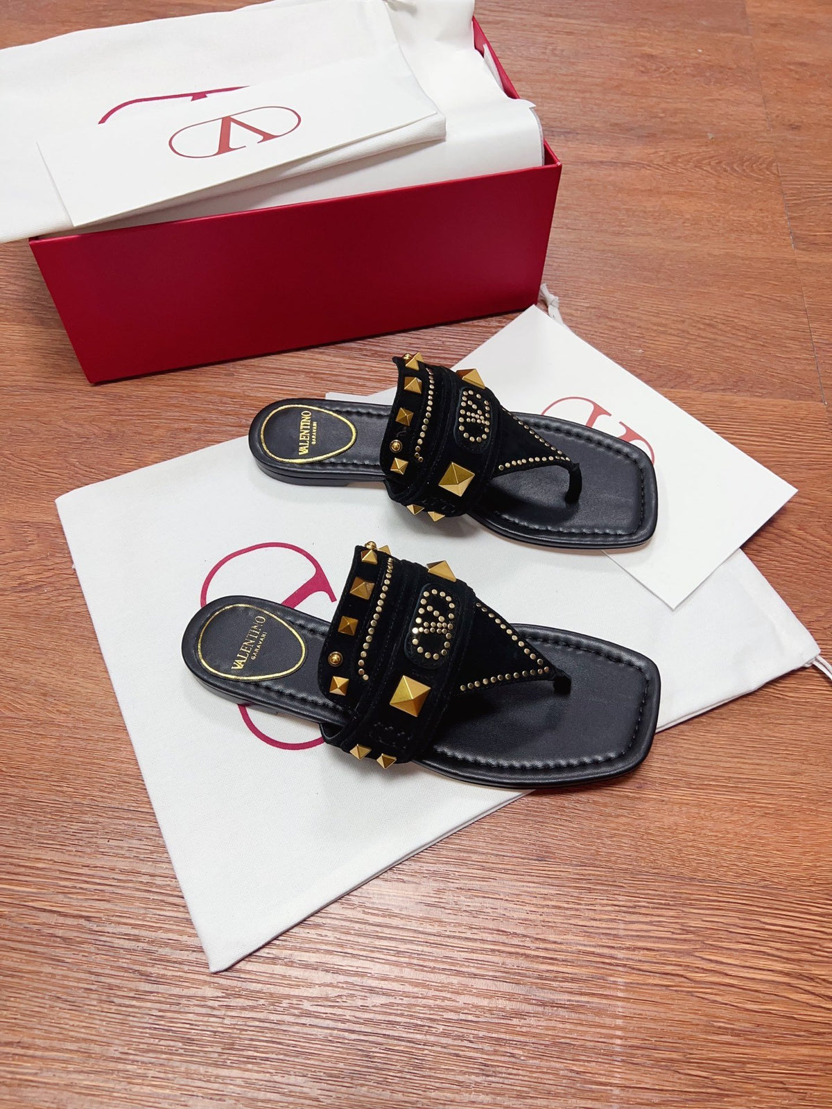 Valentino Women Black Suede Studded Sandals