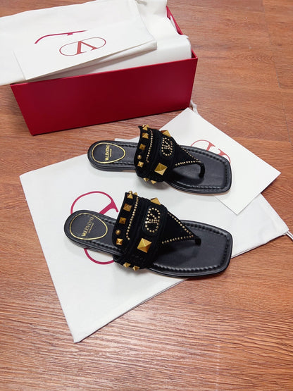 Valentino Women Black Suede Studded Sandals