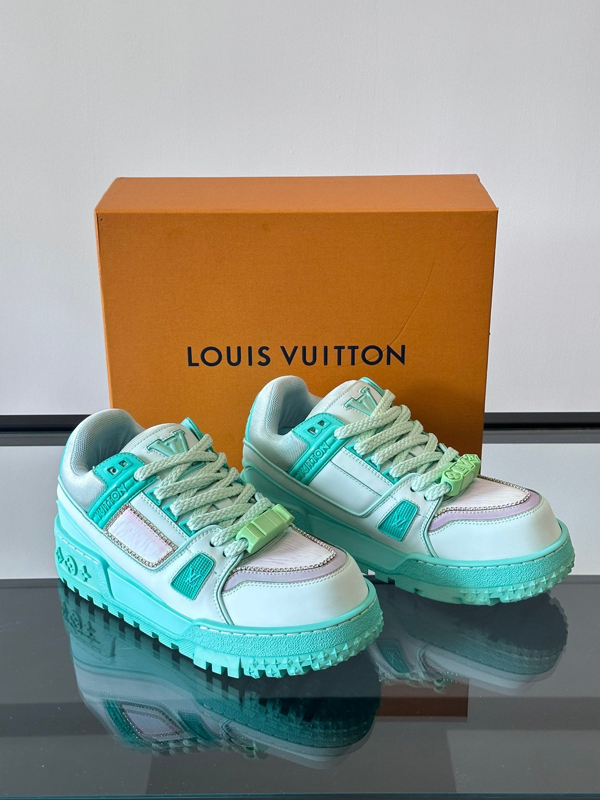 LV Men Mint Green Leather Sneakers