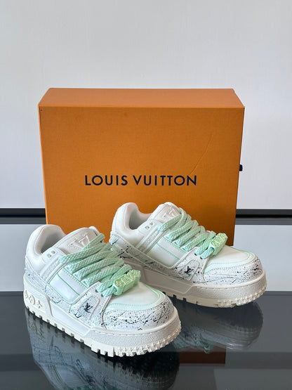 LV Men White Leather Paint Splatter Sneakers