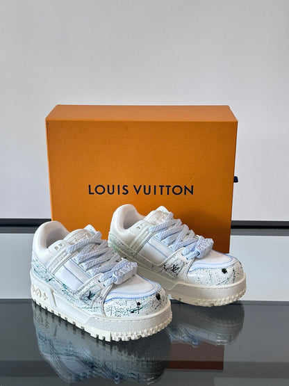 LV Men White Leather Painted Sneakers