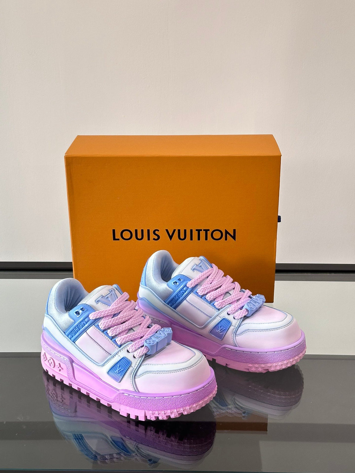 LV Men White and Blue Leather Sneakers