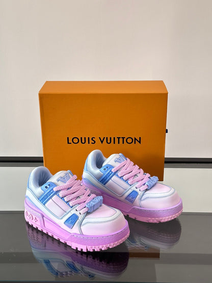 LV Men White and Blue Leather Sneakers