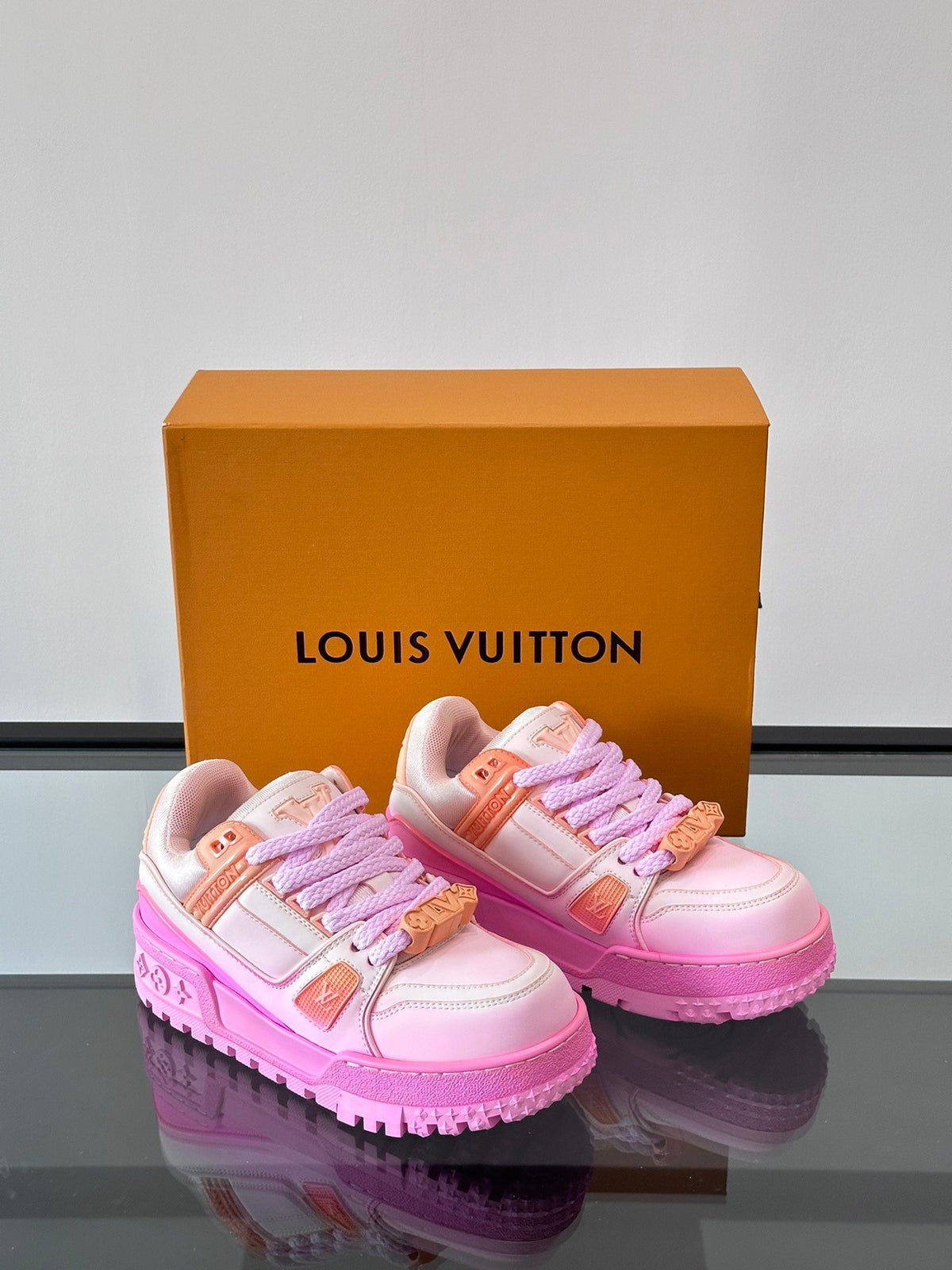 LV Men Pink Synthetic Leather Sneakers