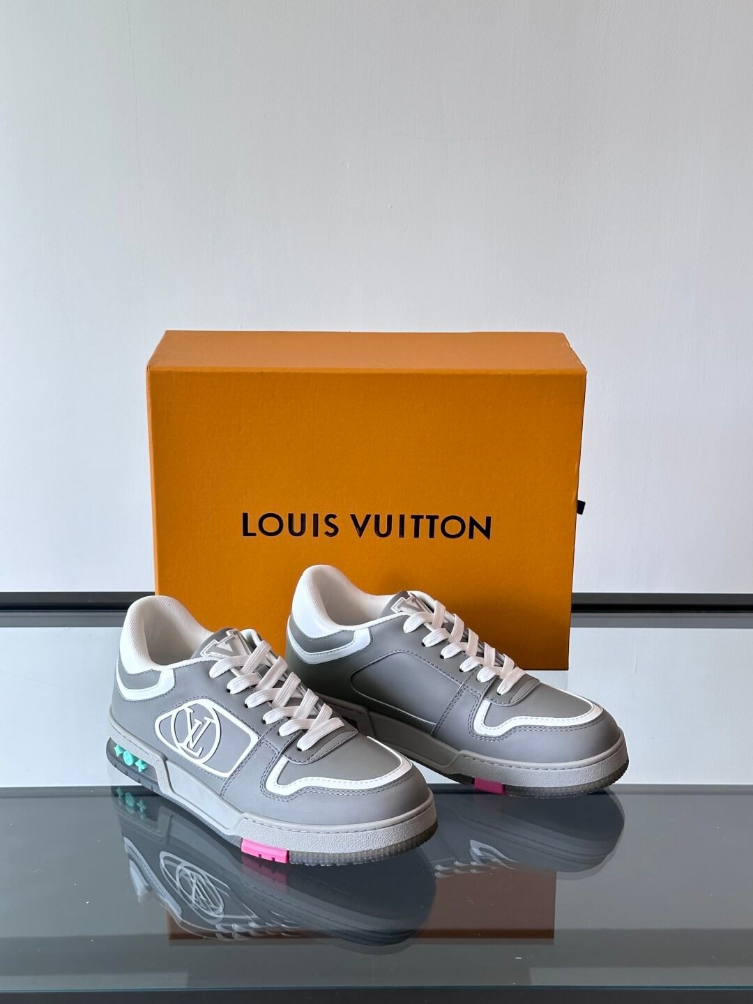 LV Men Grey White Leather Sneakers